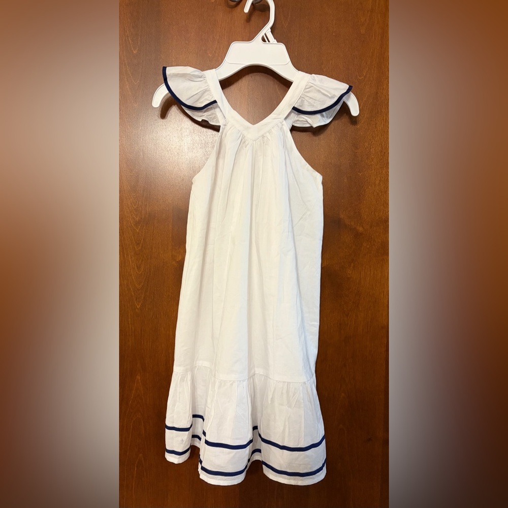 New J. Crew Crewcuts Girls White Sundress with Navy Trim size 7